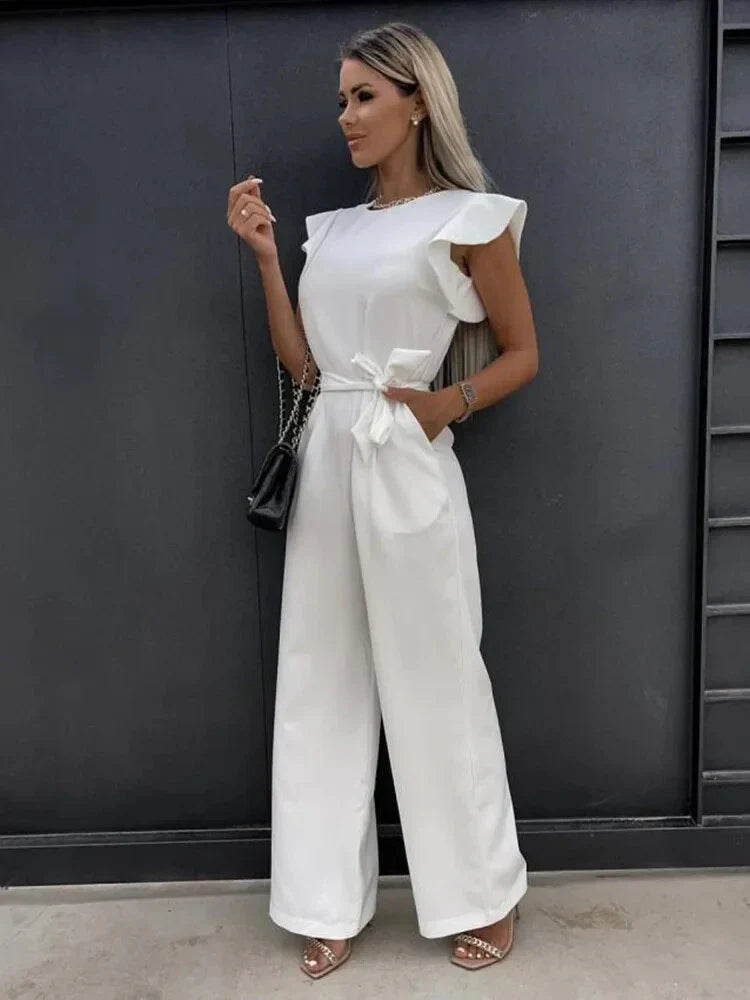 Damen Eleganter Jumpsuit mit Schmetterlingsärmeln & weitem Bein – Luftig & Stylisch