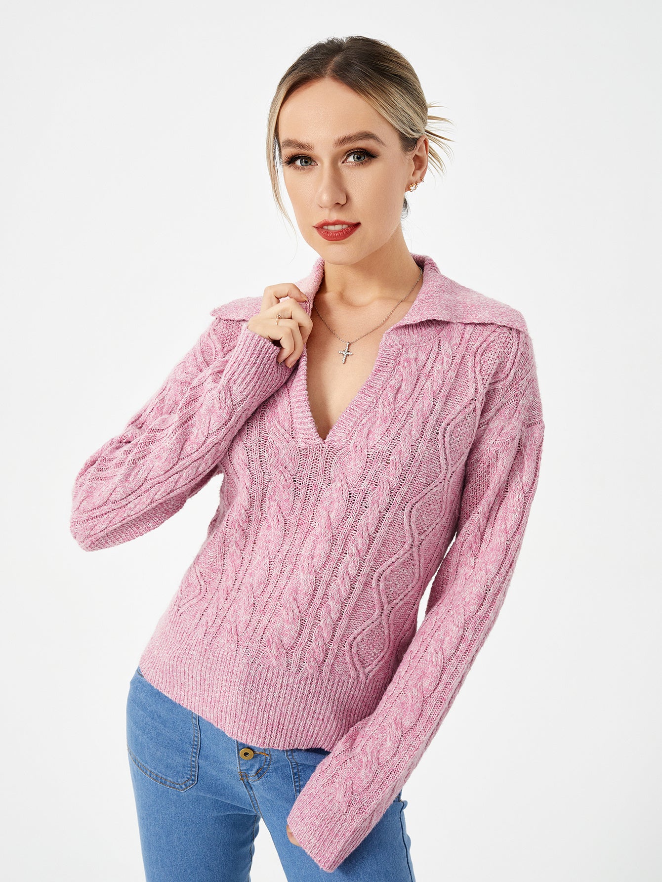 Gemütlicher Langärmeliger Warmer Pullover mit Kragen und Ausschnitt für Damen | Audrey