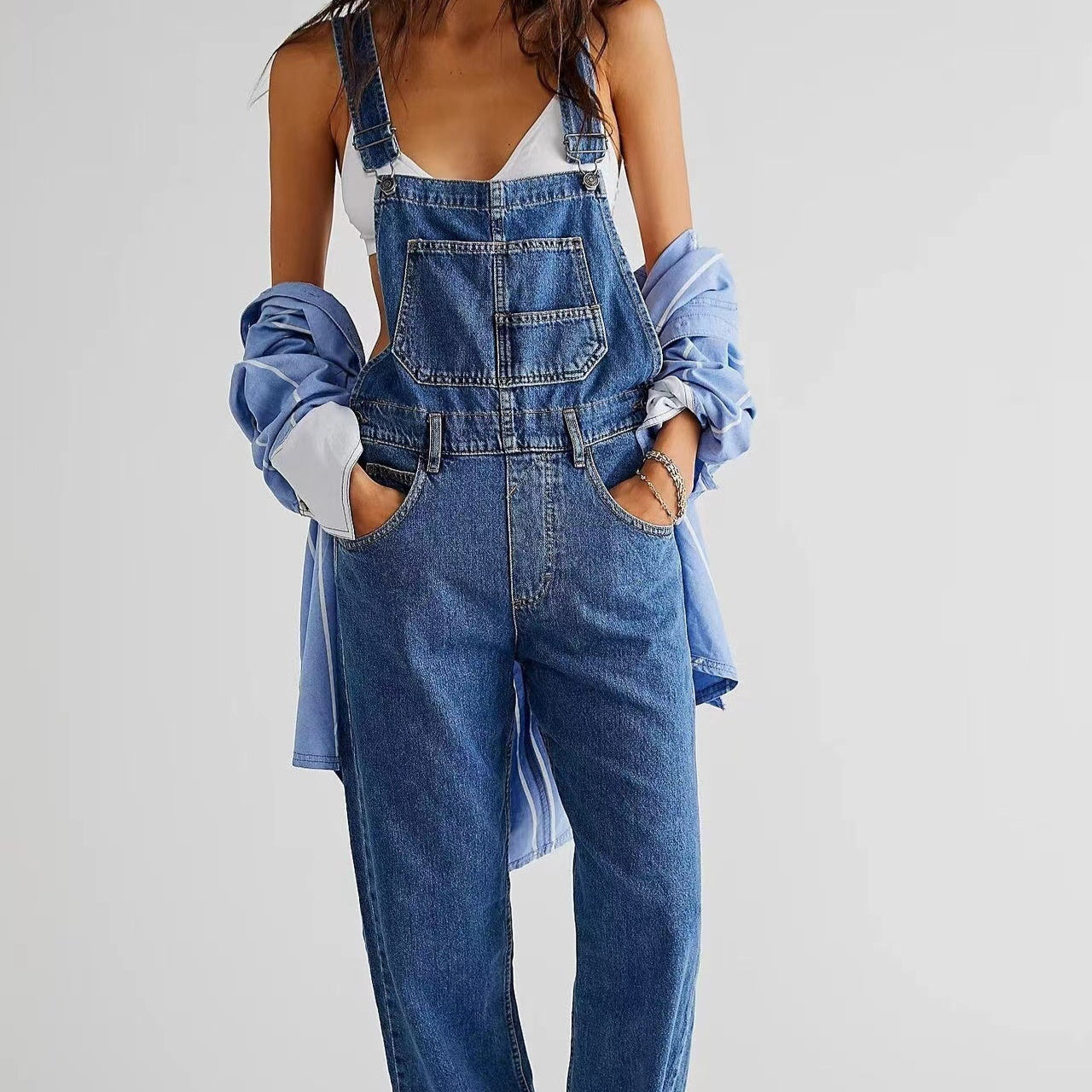 Lässiger weiter Denim-Overall für Damen – Bequemer Jumpsuit im Vintage-Stil mit hoher Taille