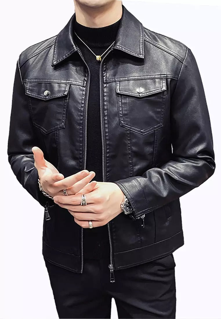 Schwarze Bikerlederjacke für Herren