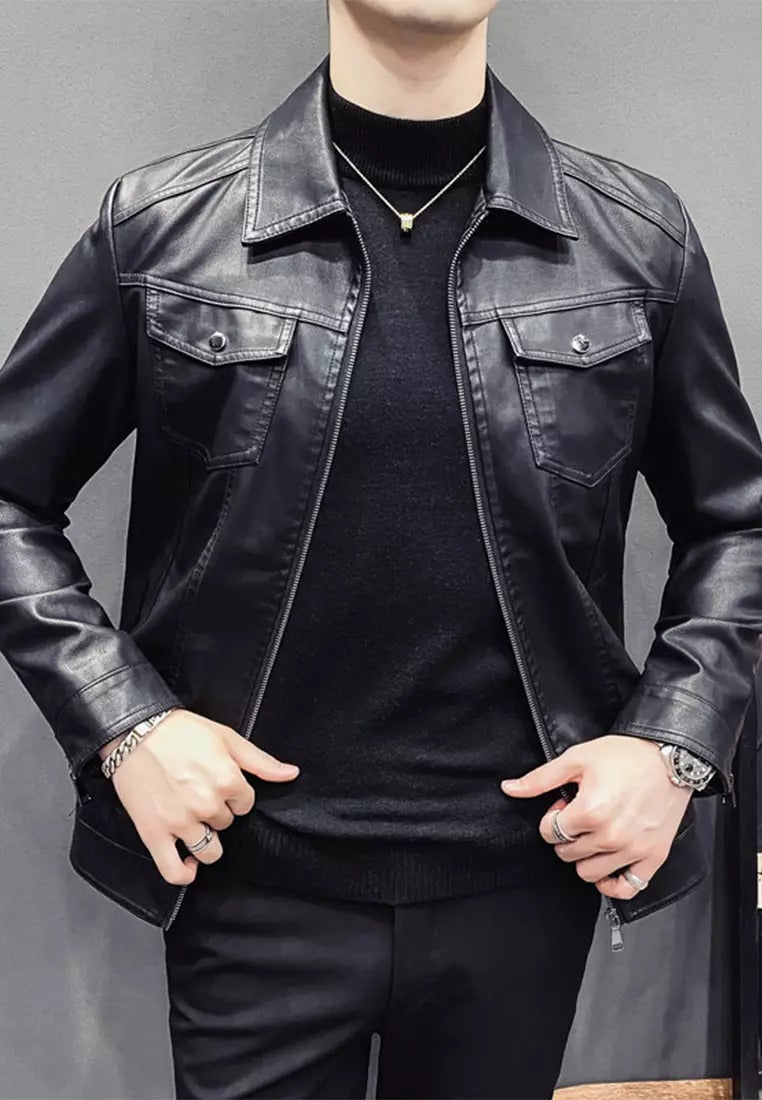 Schwarze Bikerlederjacke für Herren