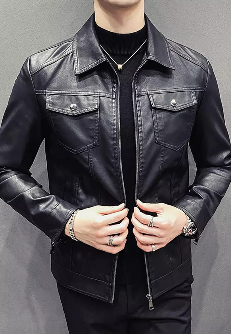 Schwarze Bikerlederjacke für Herren