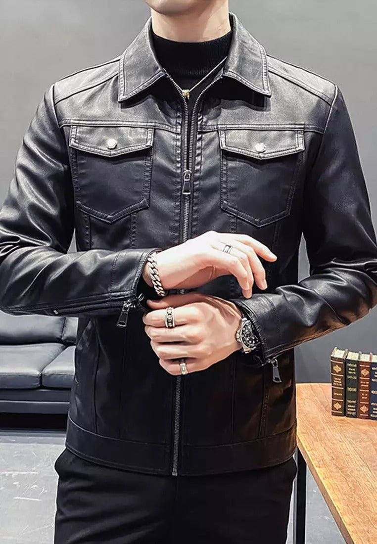 Schwarze Bikerlederjacke für Herren