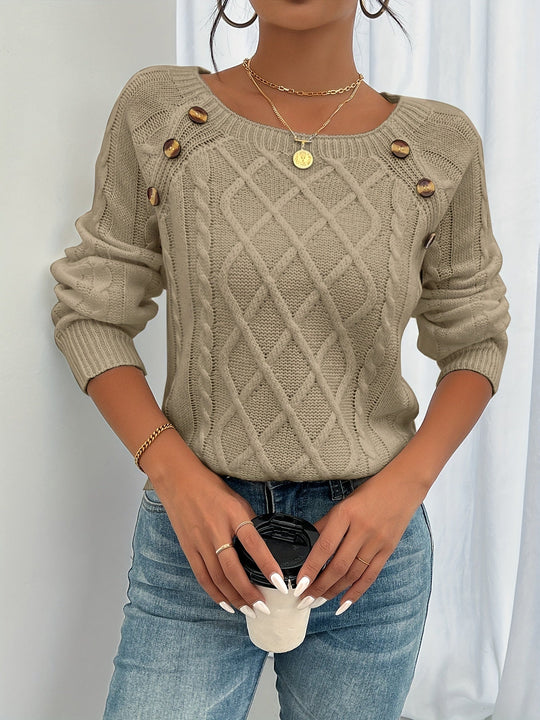 Gemütlicher Warmer Zopfmuster-Strickpullover für Damen