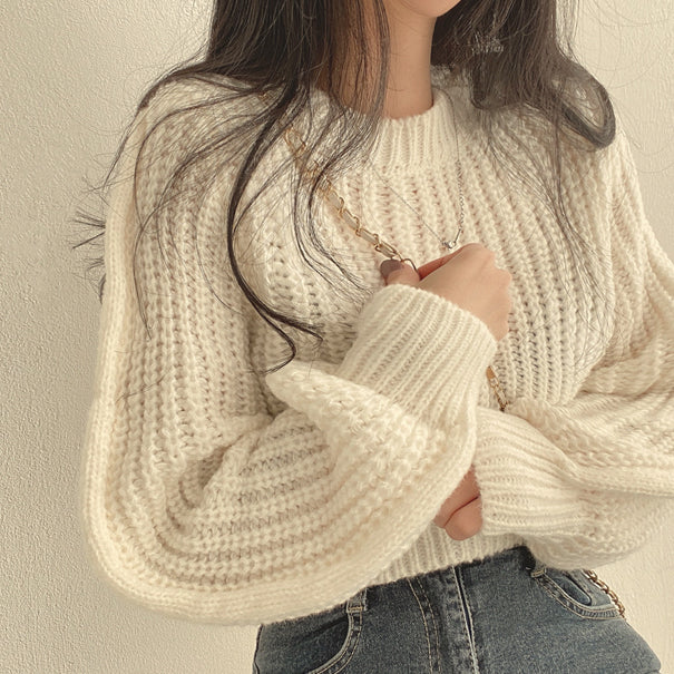 Eleganter Strickpullover mit Rundhalsausschnitt und Cropped-Design für Damen